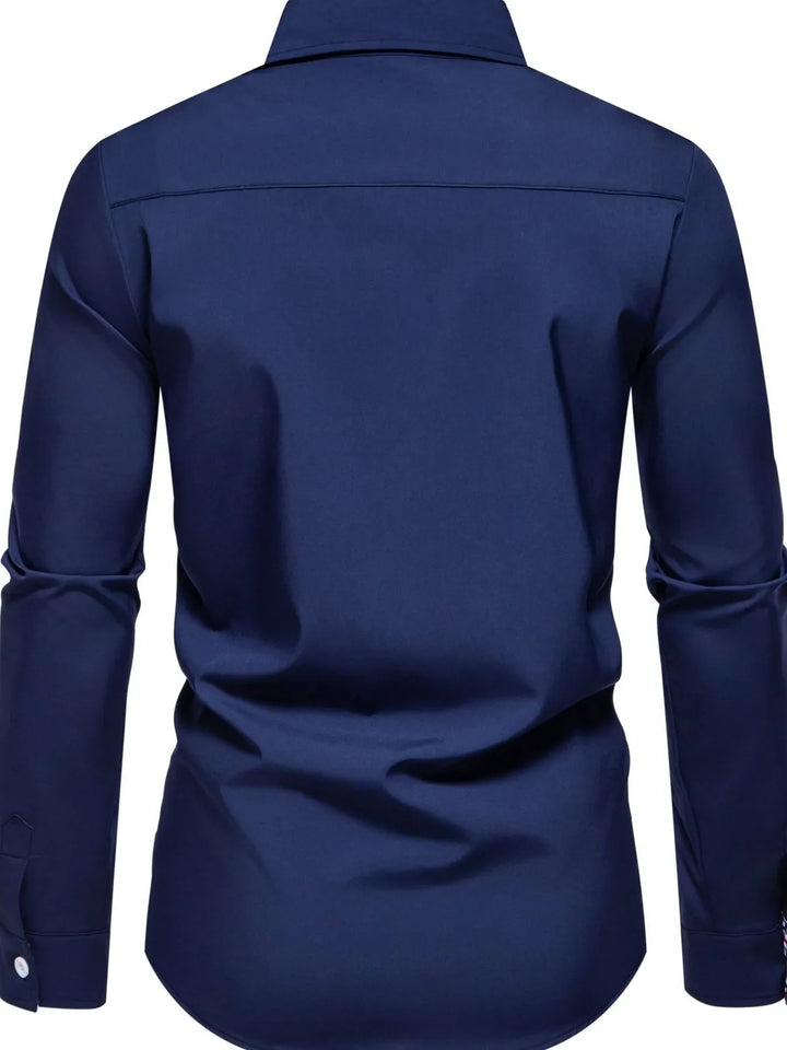 Men's Button-Down Shirt with Checkered Contrast Trim