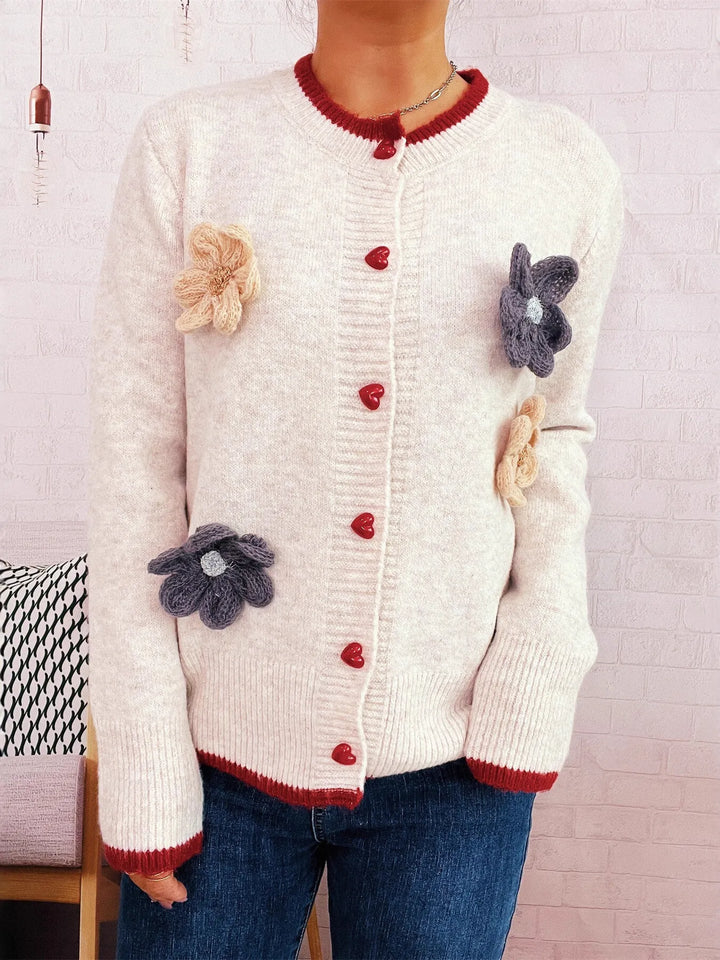 Flower Button Up Long Sleeve Cardigan