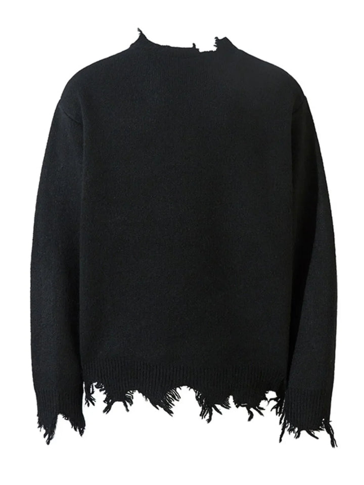 Men's Frayed Hem Quarter Zip Sweater