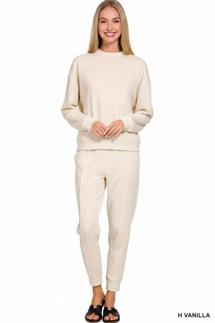 Zenana Scuba Mock Neck Sweatshirt and Joggers Set