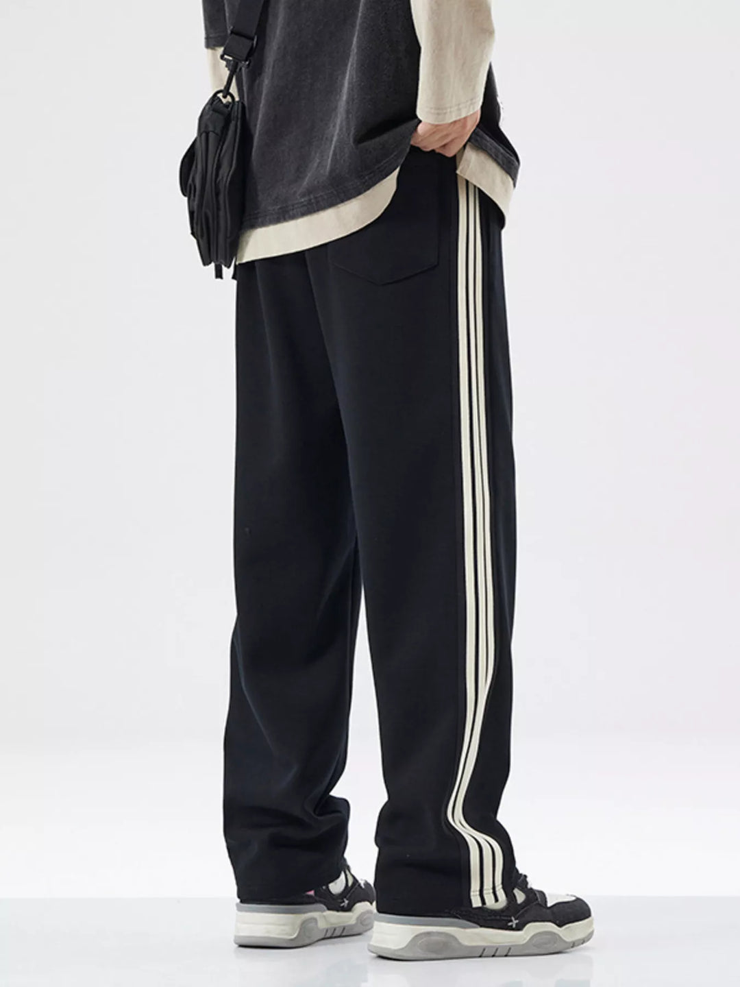 Men's Full Size Side Striped Casual Loose Fit Pants Plus Size