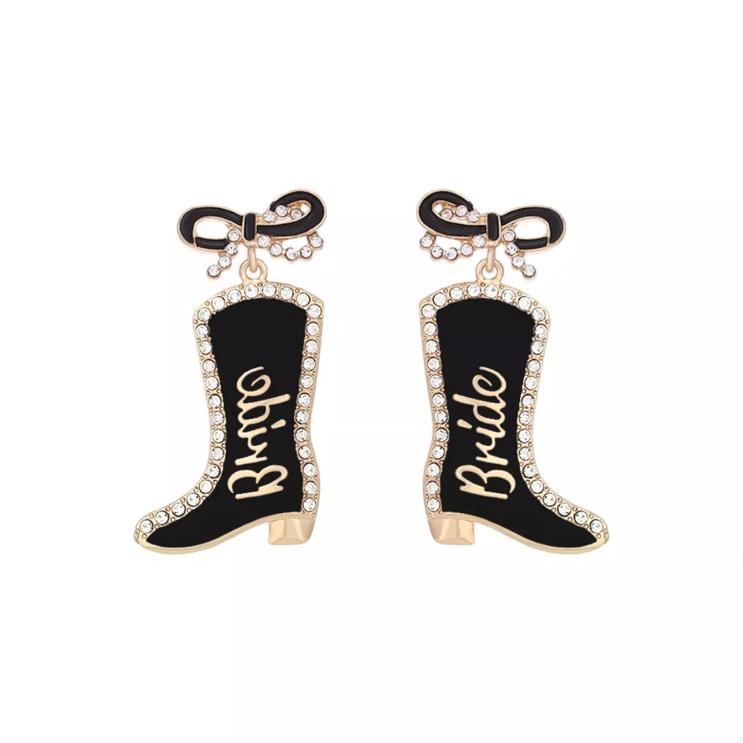 Cowgirl Boot Dangle Earrings with Bow