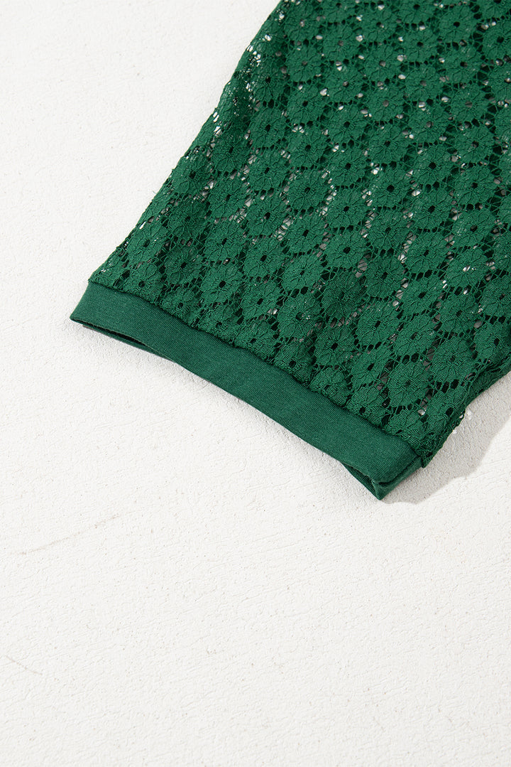 Green Contrast Lace Raglan Sleeve Pleated Detail Shift Dress