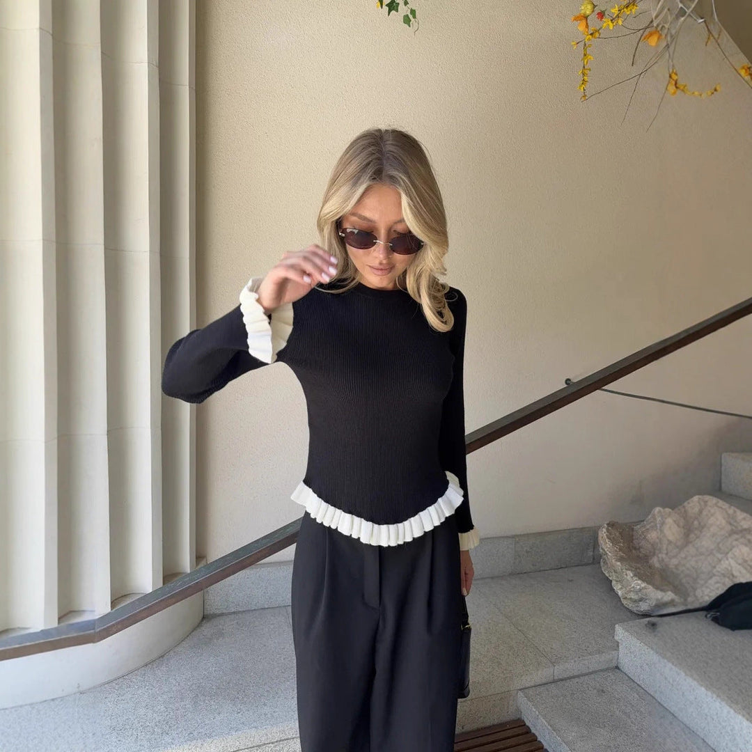 Pullover Stretch-knit Long-sleeve Sweater