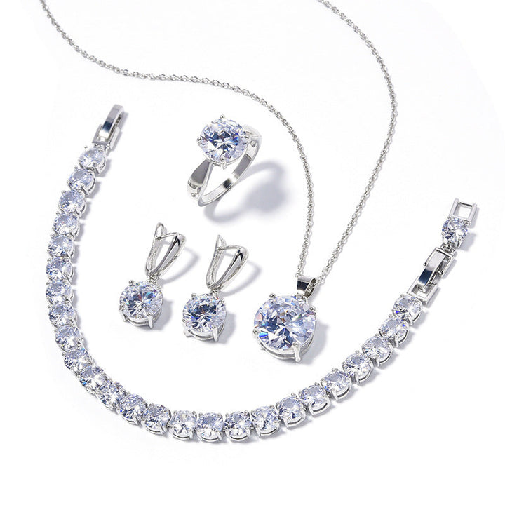 Geometric Round Earrings Ring Bracelet Necklace Ornament Suit