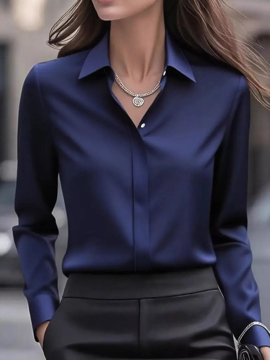 Button Down Collared Neck Long Sleeve Shirt