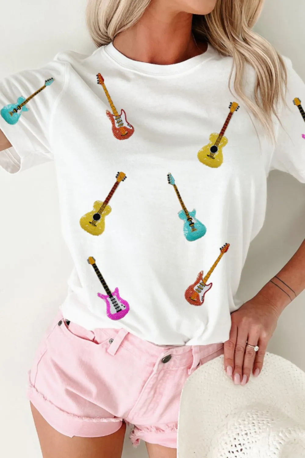 Guitar Crew Neck Short Sleeve T-Shirt