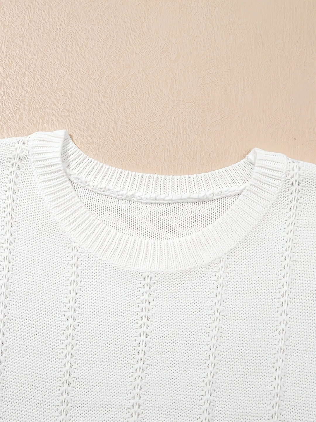 Openwork Round Neck Short Sleeve Sweater