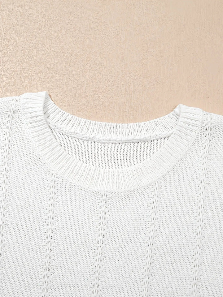 Openwork Round Neck Short Sleeve Sweater