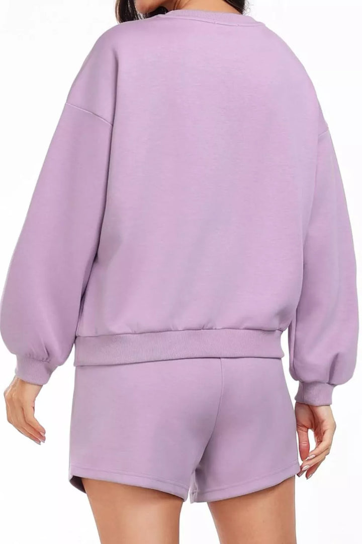 Round Neck Sweatshirt and Shorts Set