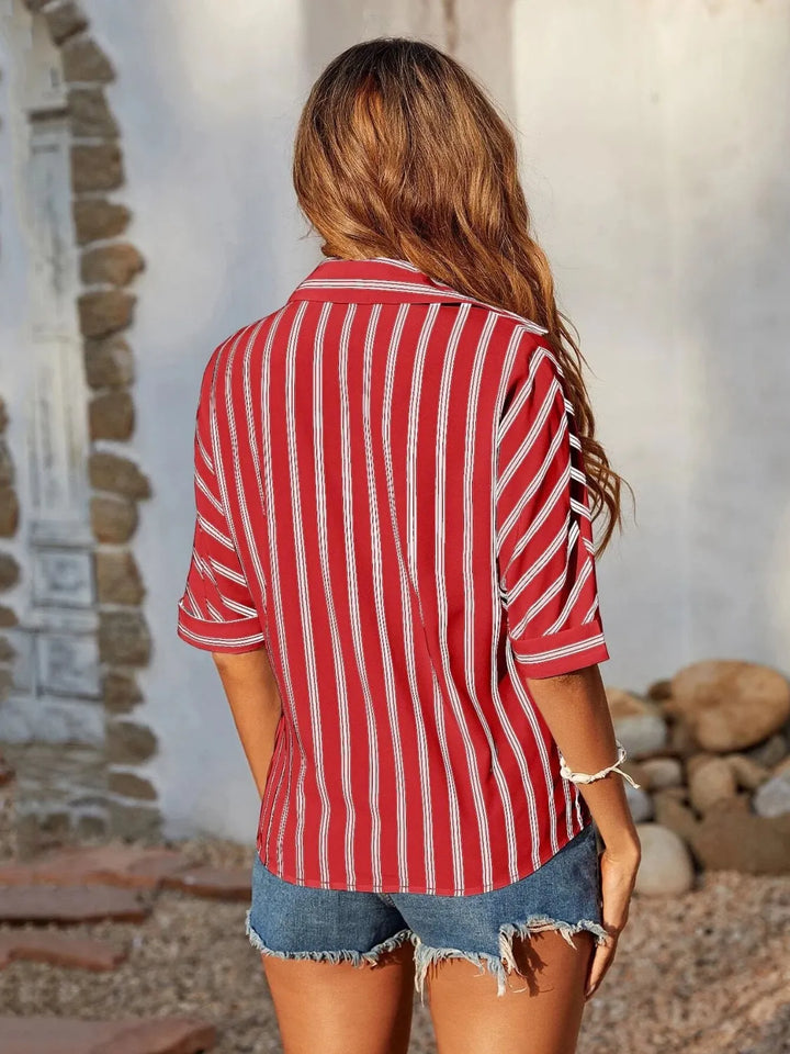 Striped Collared Neck Half Sleeve Shirt