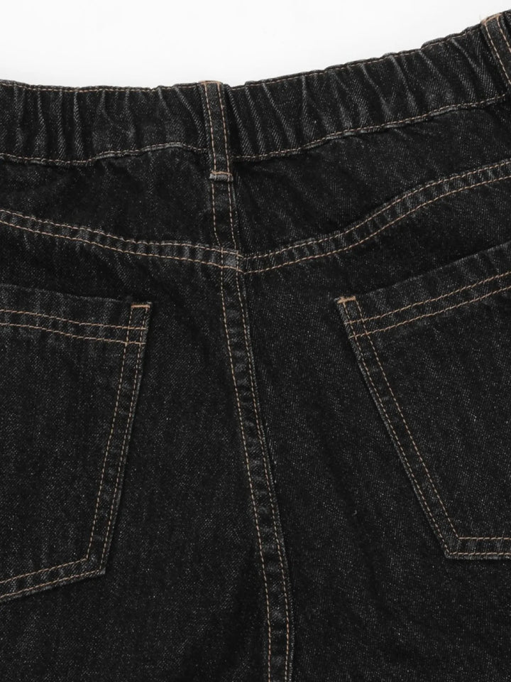 Men's Wide-Leg Denim Shorts with Plaid Accent