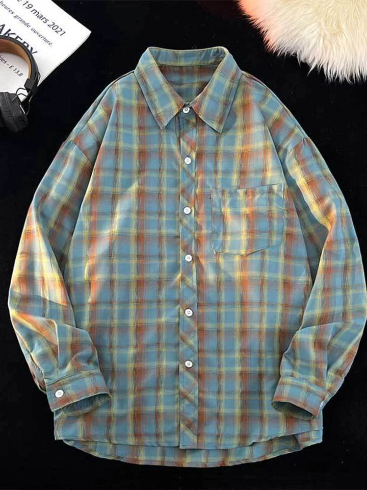 Men's Full Size Plaid Button Up Oversized Shirt Plus Size