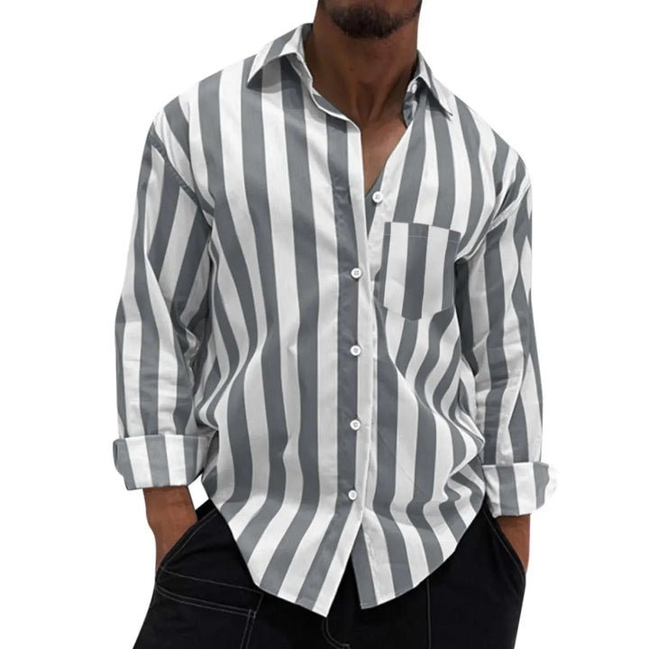 Men's Striped Button-Down Long Sleeve Shirt