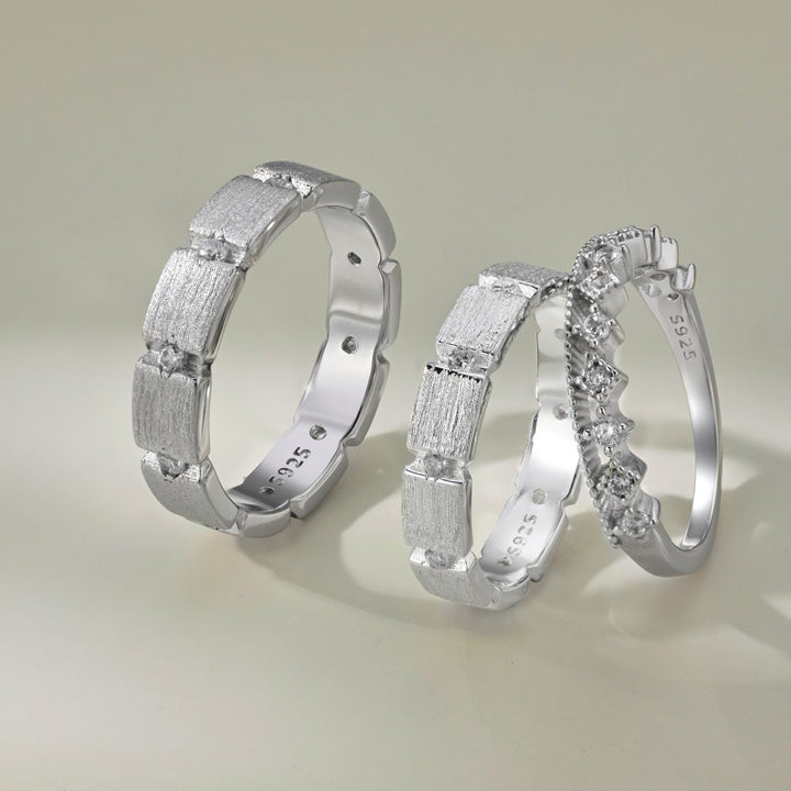 S925 Sterling Silver Men And Women Couple Rings Personality Fashion Round Zirconium Gang Drill Slim Ring Simple All-match