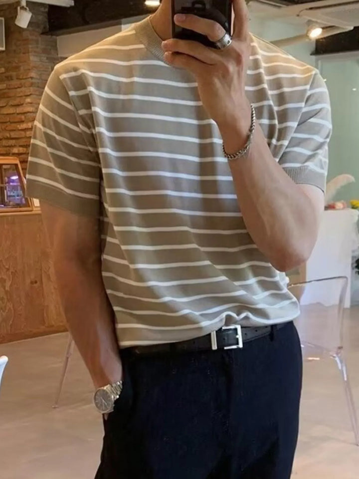 Men's Striped Round Neck Short Sleeve T-Shirt
