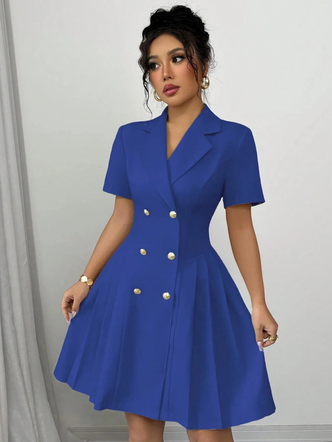 Double-Breasted Short Sleeve Dress