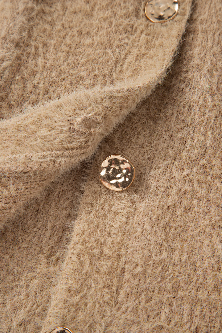 Smoke Gray Fuzzy Buttoned Front Midi Solid Cardigan