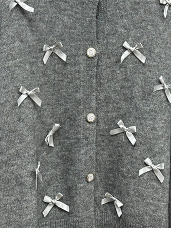 Bow Button Up Long Sleeve Cardigan