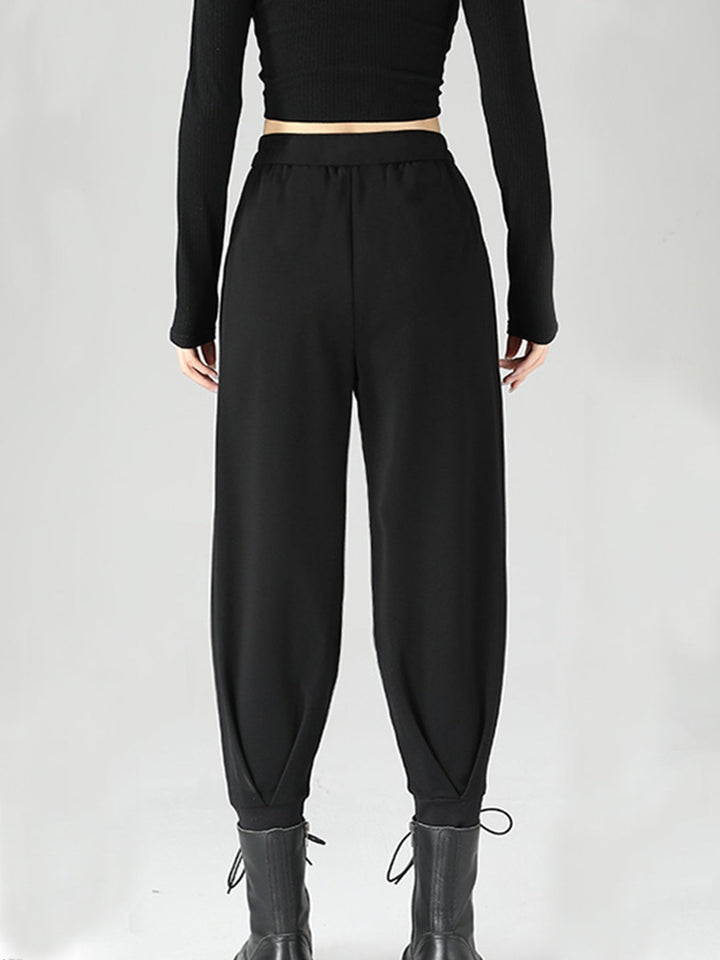 High-Waisted Buckle Detail Tapered Pants