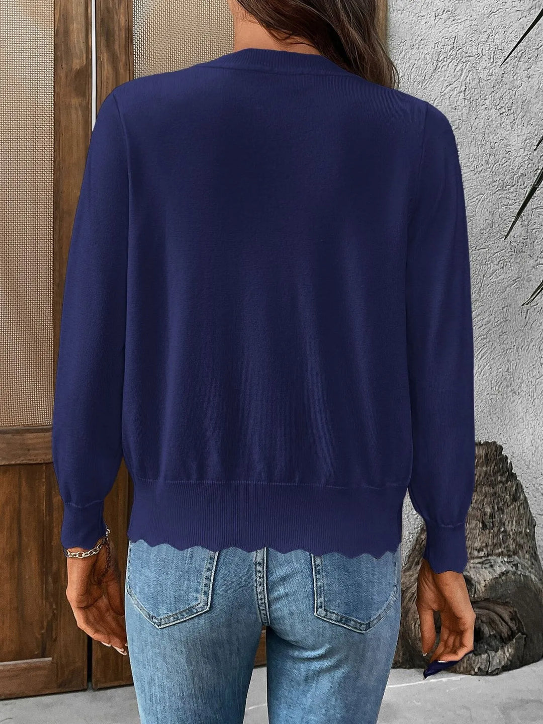 Ribbed Edge Button-Up Knit Cardigan