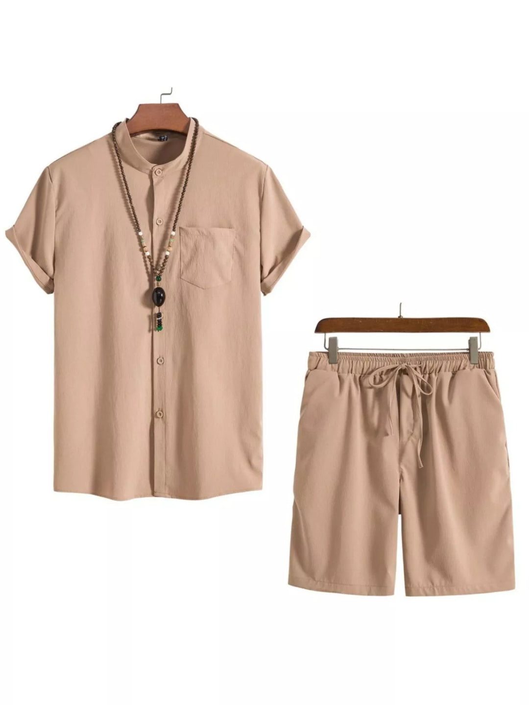 Men's Plus Size Casual Short Sleeve Shirt and Shorts Set