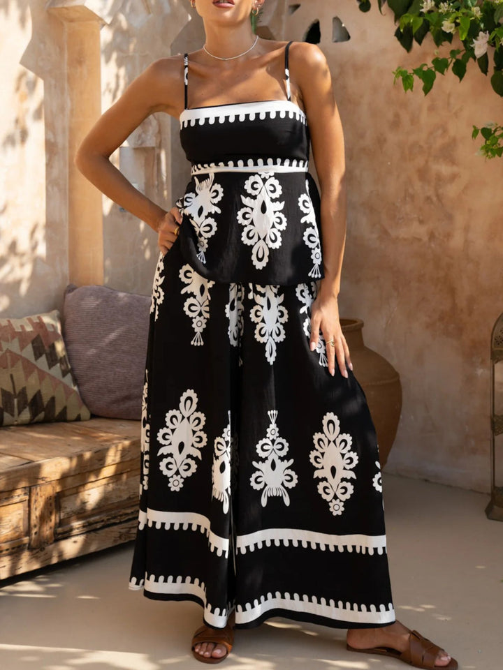 Full Size Printed Cami and Wide Leg Pants Set Plus Size