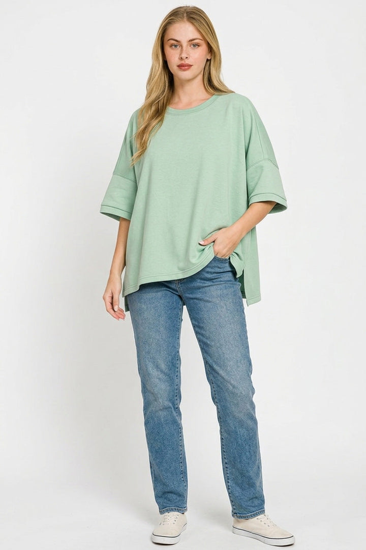 Zenana Full Size Scuba Round Neck Top With Side Slits Plus Size