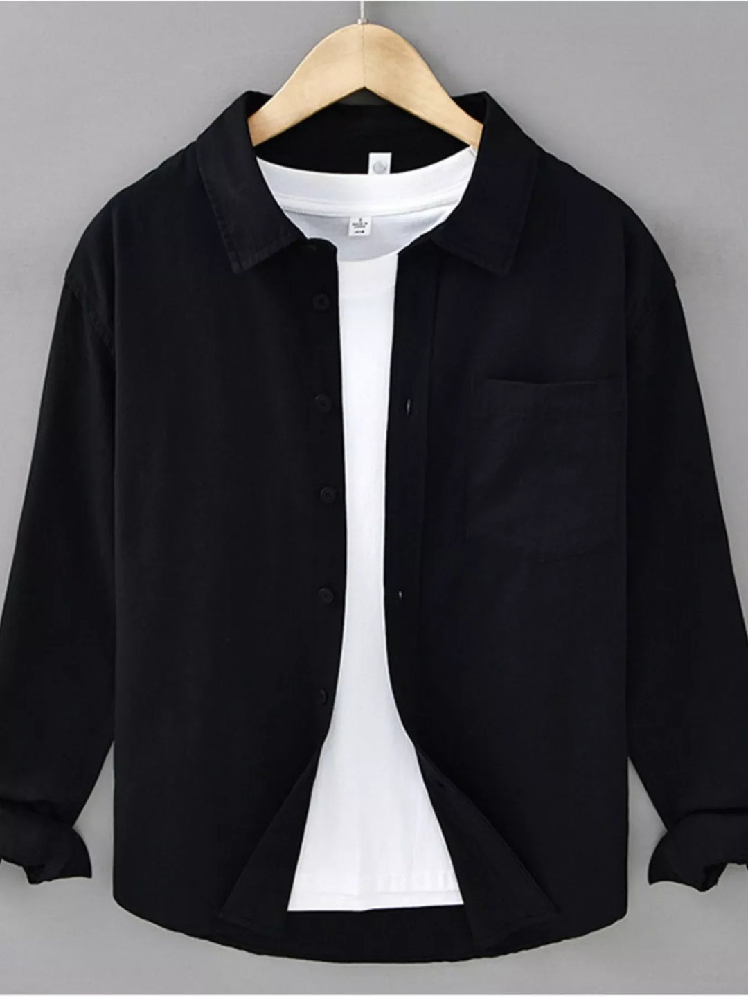 Men's Plus Size Casual Solid Color Long Sleeve Shirt