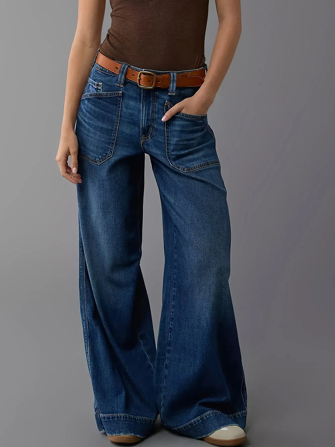 High Waist Wide Leg Wash Jeans