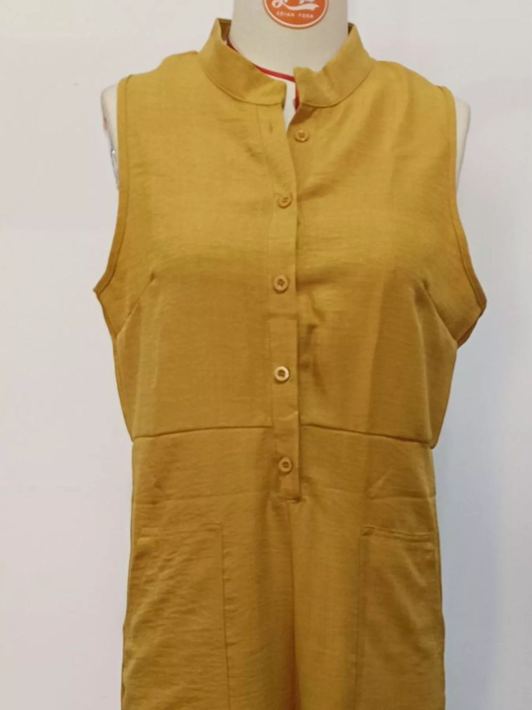 Full Size Button Front Sleeveless Jumpsuit Plus Size