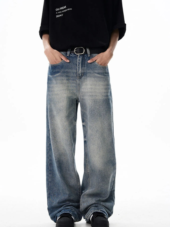 Men's Washed Wide Leg Relaxed Fit Jeans