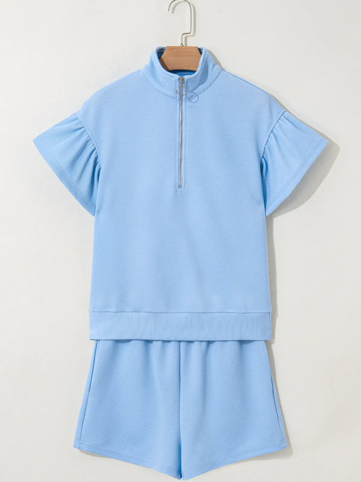 Half Zip Short Sleeve Polo and Shorts Set