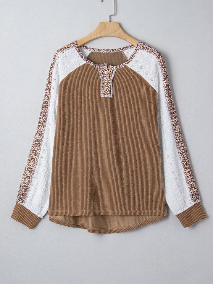 Leopard Trim Raglan Sleeve Top