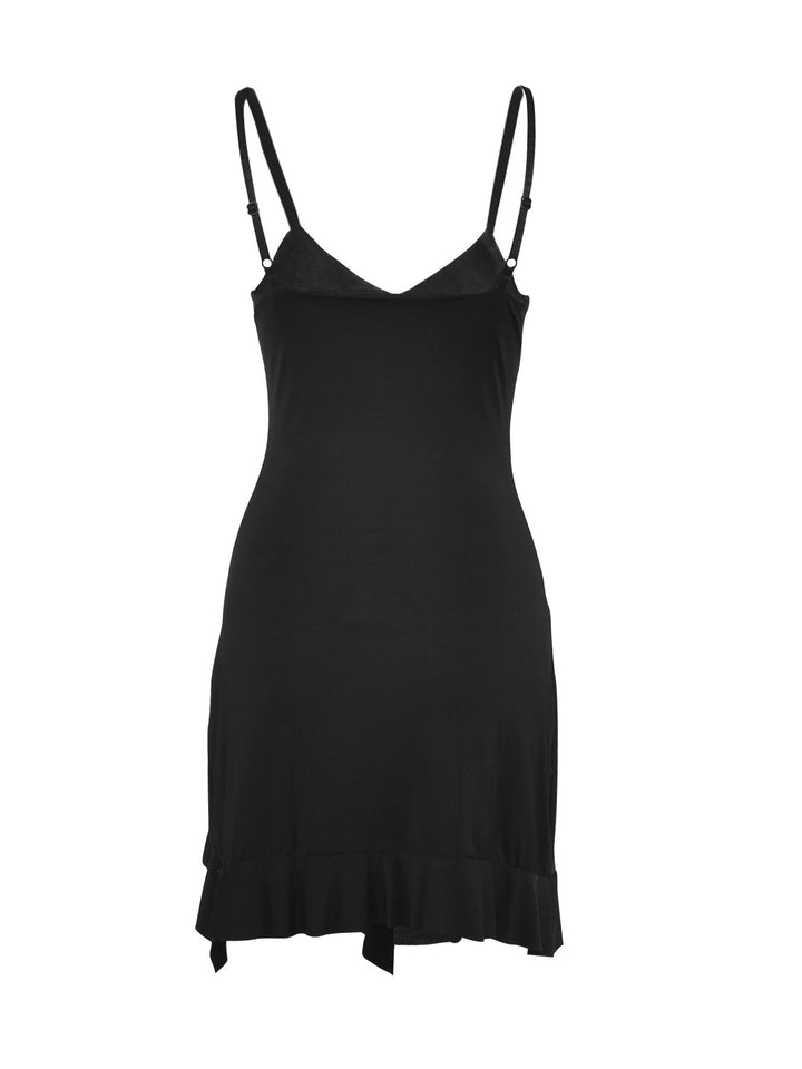 Ruched Ruffle Hem Mini Dress
