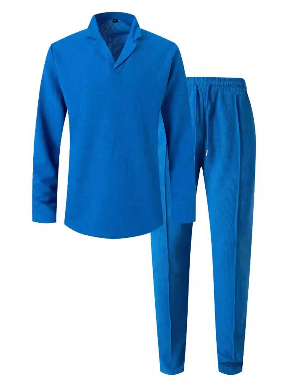 Men's Full Size Waffle-Knit Long Sleeve Top and Pants Set Plus Size