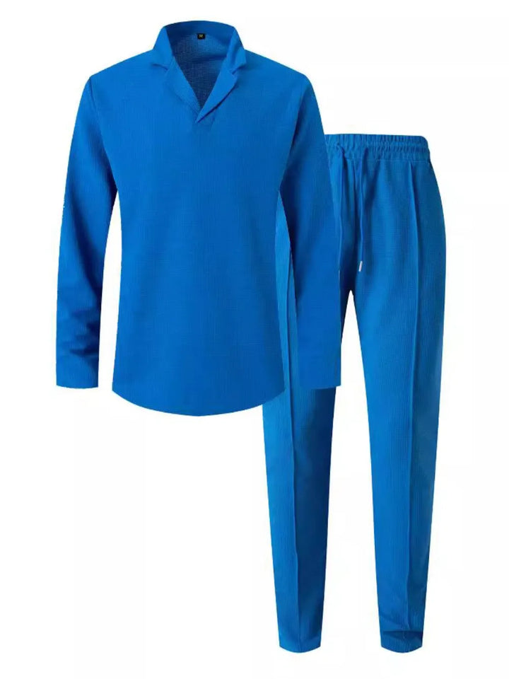 Men's Full Size Waffle-Knit Long Sleeve Top and Pants Set Plus Size