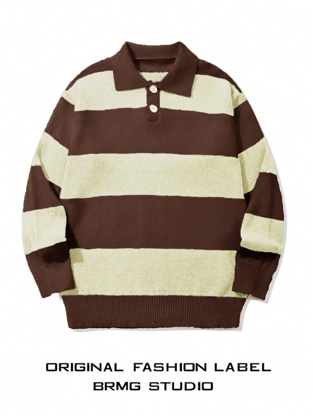 Mens Striped Knit Sweater With A Contrasting Color Collar