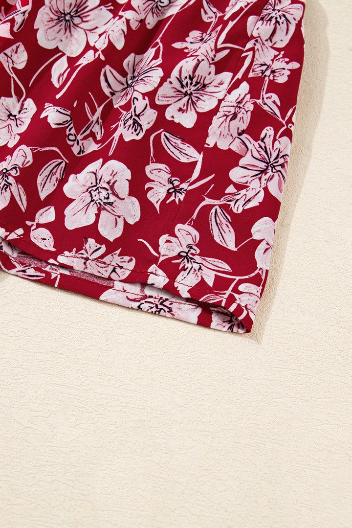 Purple Plus Floral Balloon Sleeve V Neck Relaxed Dress