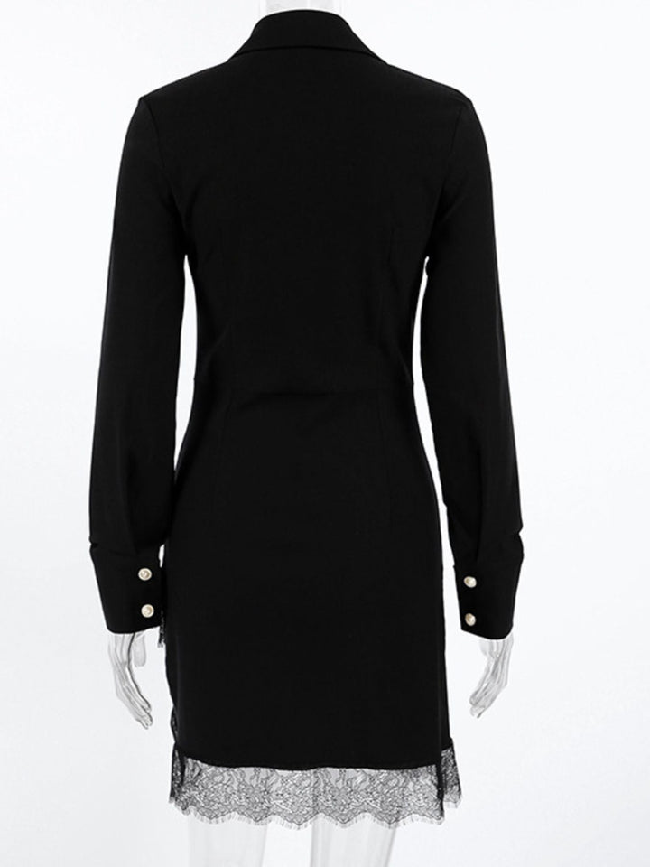Lace Detail Button Front Long Sleeve Dress