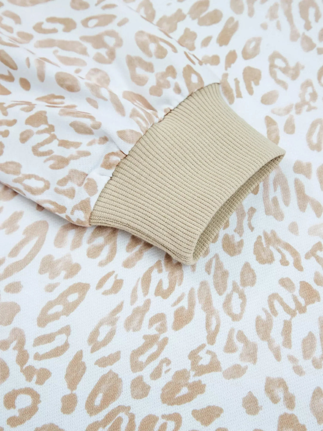 Leopard Ruffle Detail Ribbed Trim Round Neck Sweatshirt