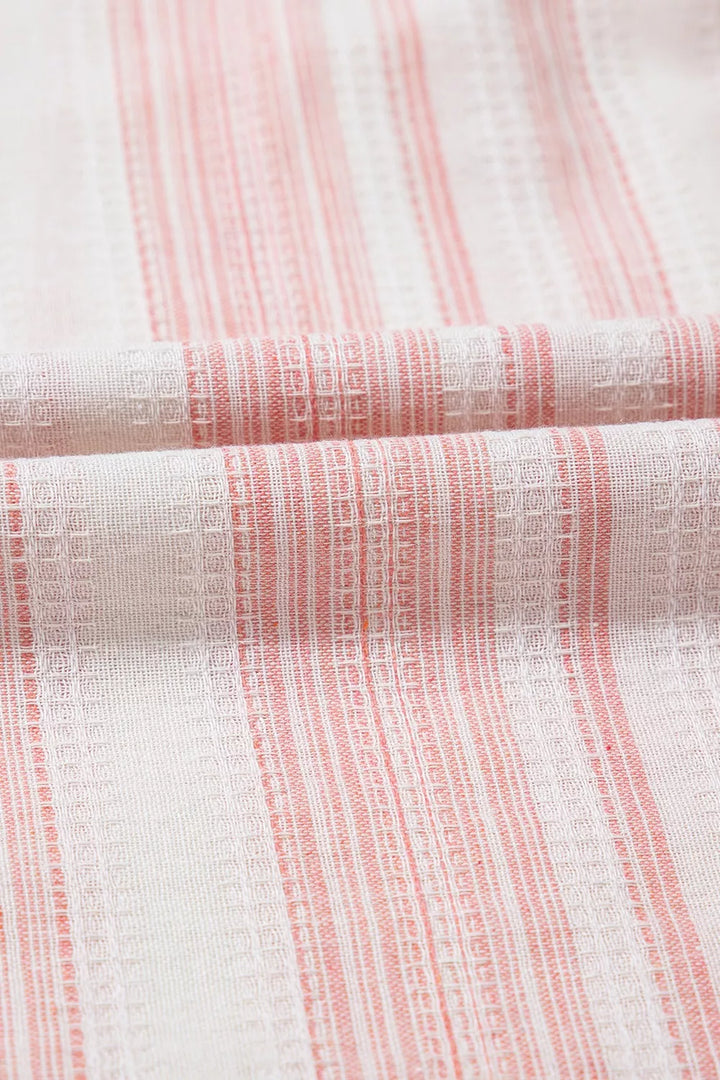 Striped Button Detail Short Sleeve Blouse