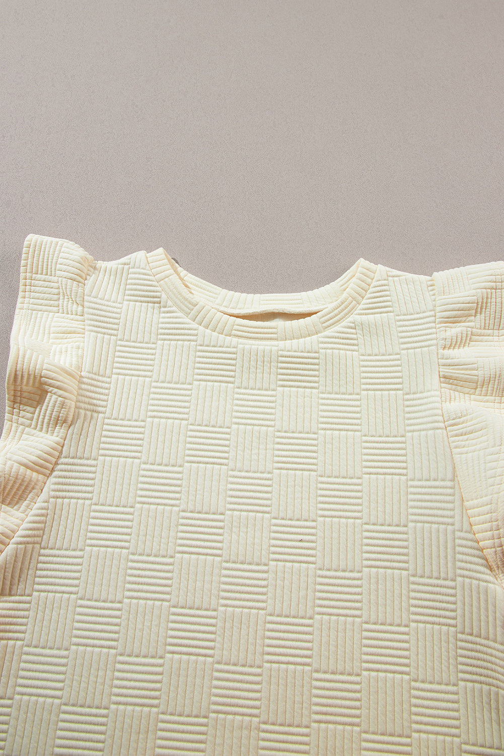Apricot Textured Ruffled Sleeve Tee and Drawstring Shorts Set