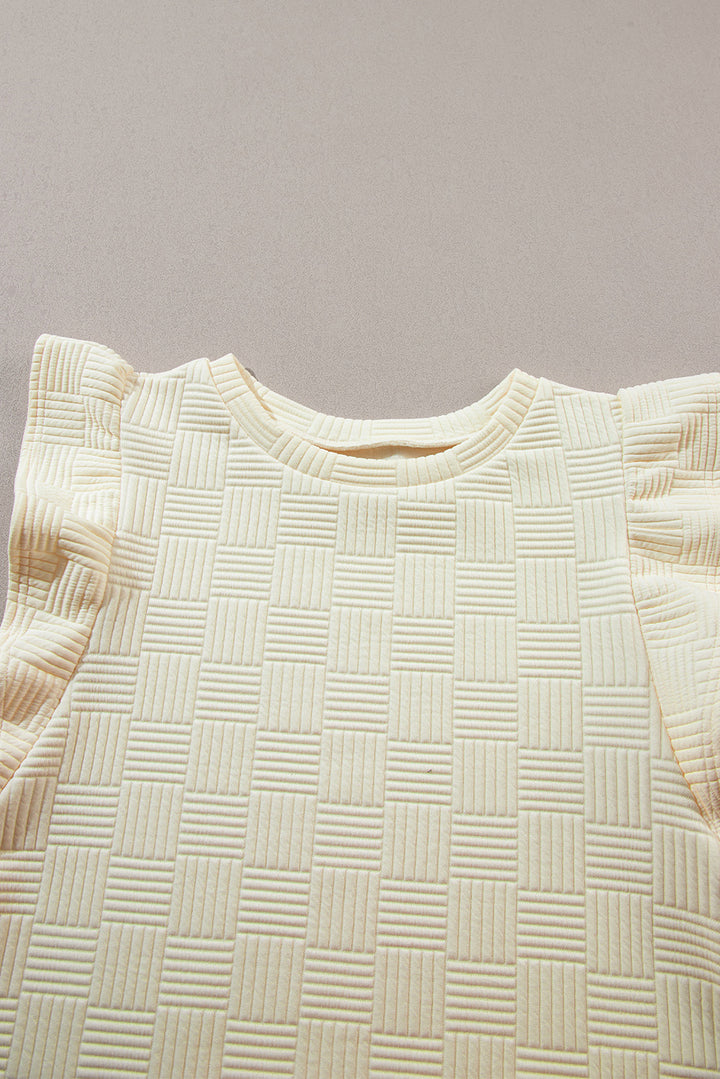 Apricot Textured Ruffled Sleeve Tee and Drawstring Shorts Set
