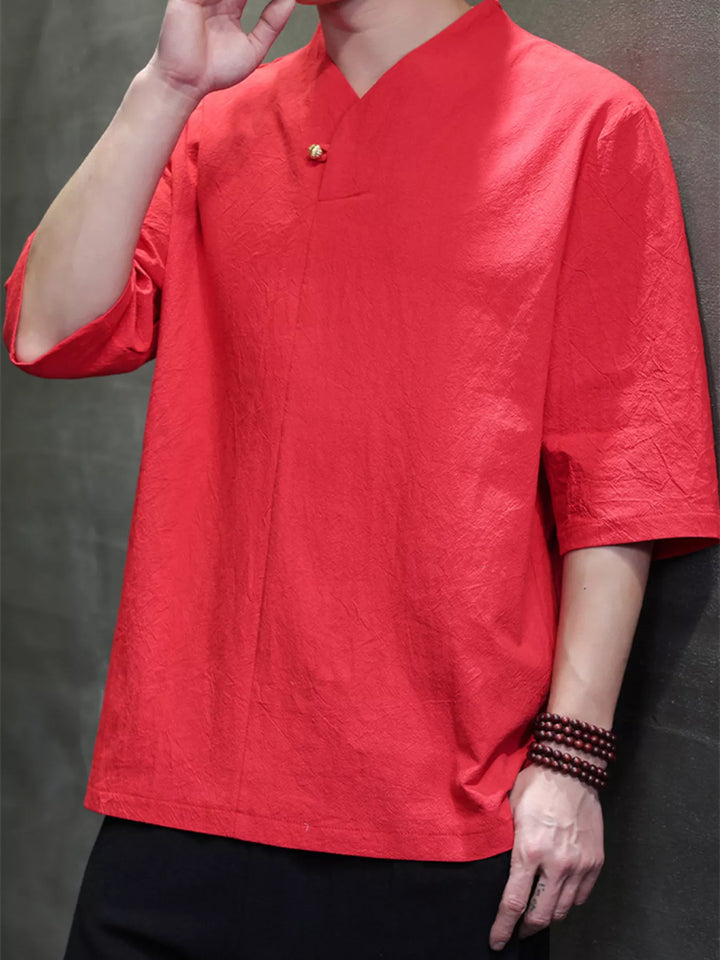 Men's Plus Size Solid Color 3/4 Sleeve Shirt