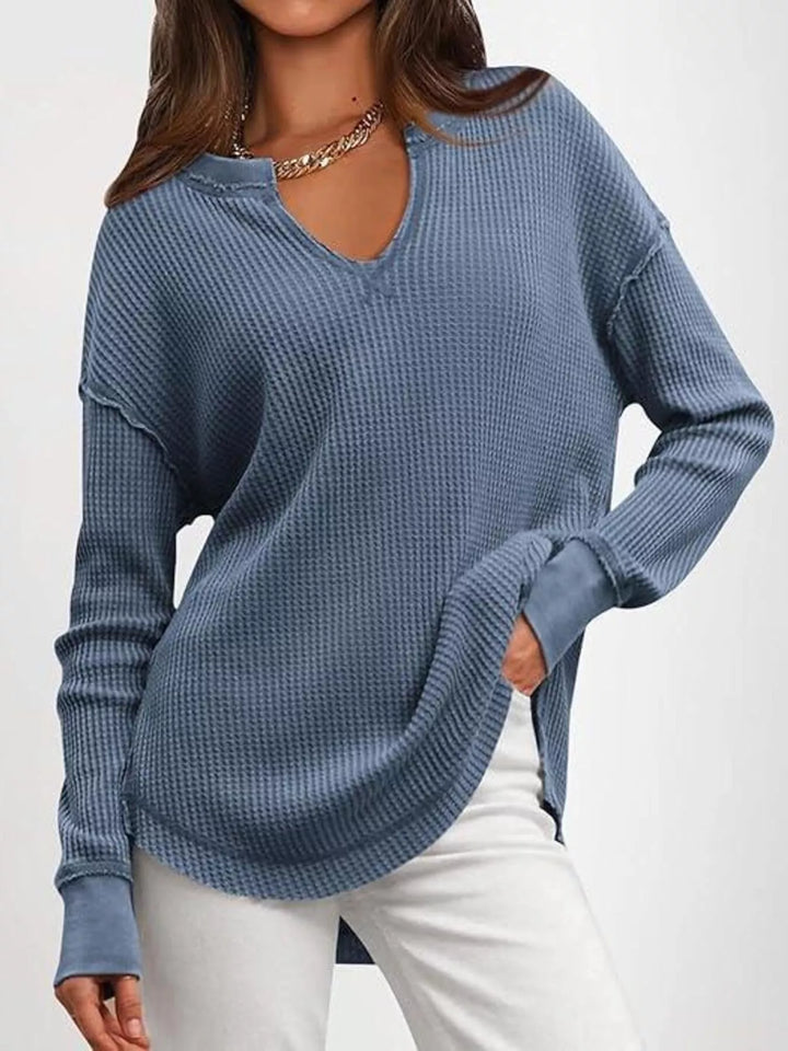 Waffle Knit Long Sleeve Sweatshirt