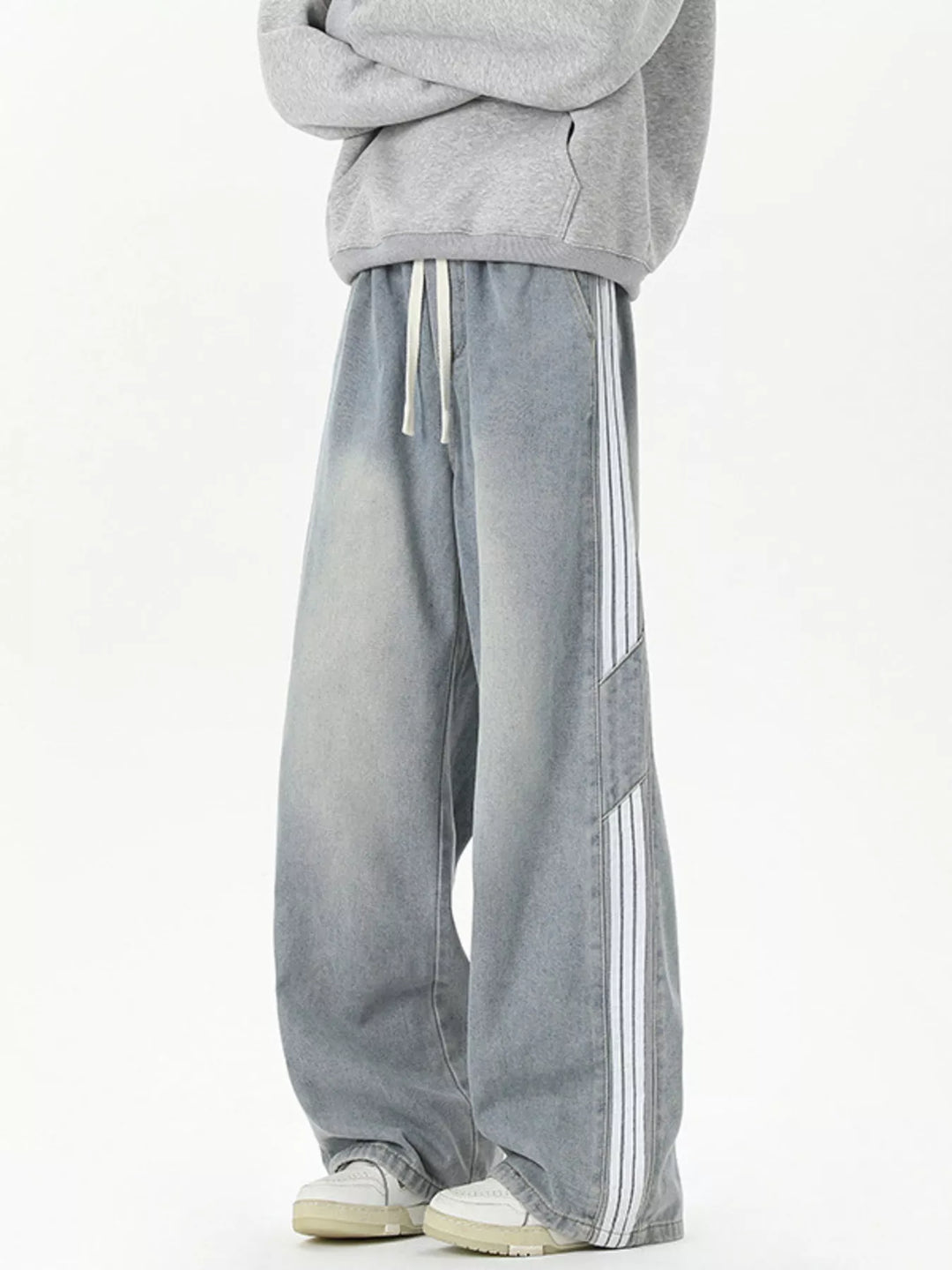 Men's Full Size Wash Wide-Leg Jeans with Stripe Plus Size