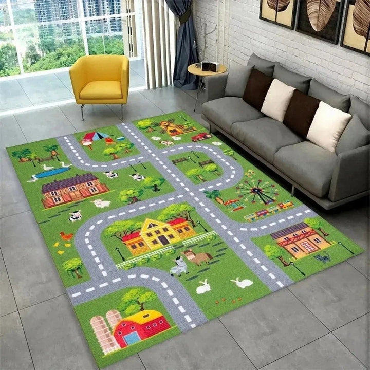 Fun Racing Track Flannel Floor Mat Non-Slip Home Decor Rug For Kids Rooms And Play Areas