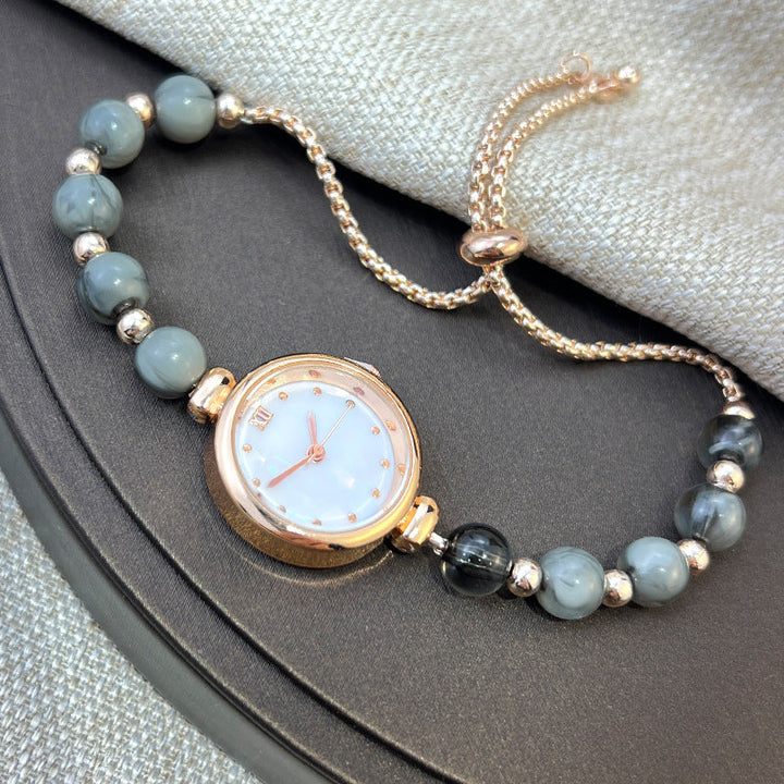 Pearl Bracelet Womens Quartz Watch Niche Light-luxury Design With A Small Dial And A Pull-out Adjustable Band