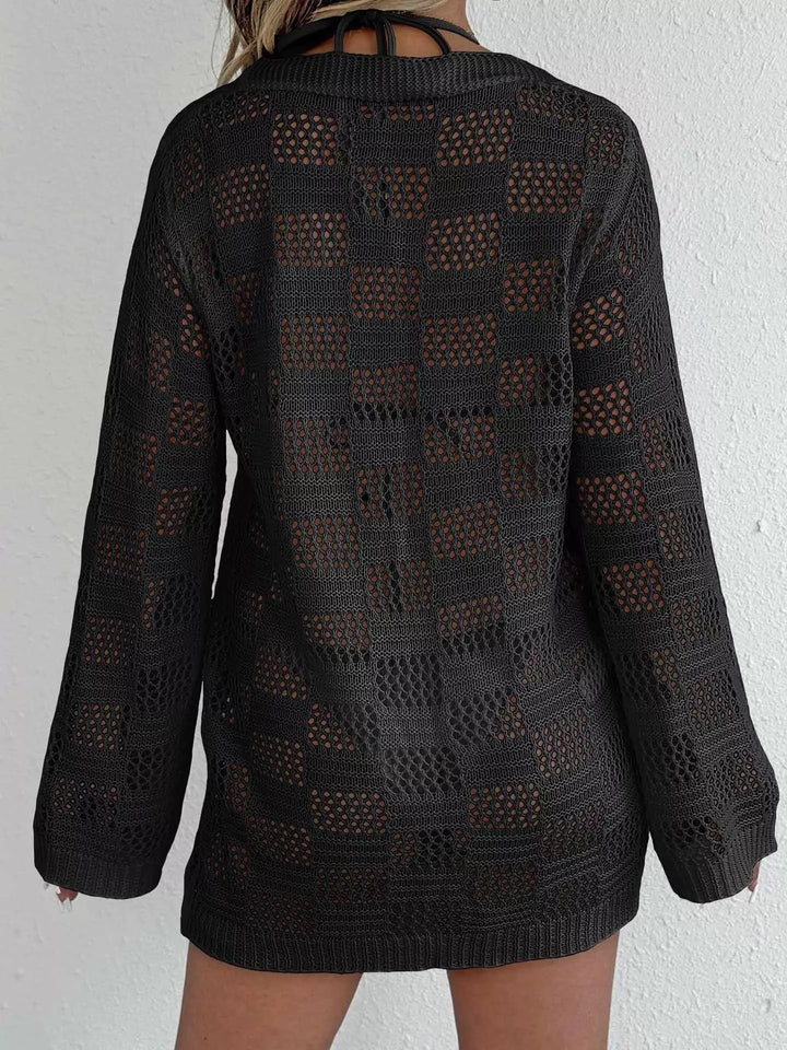 Crochet Knit Tie Front Cover-Up